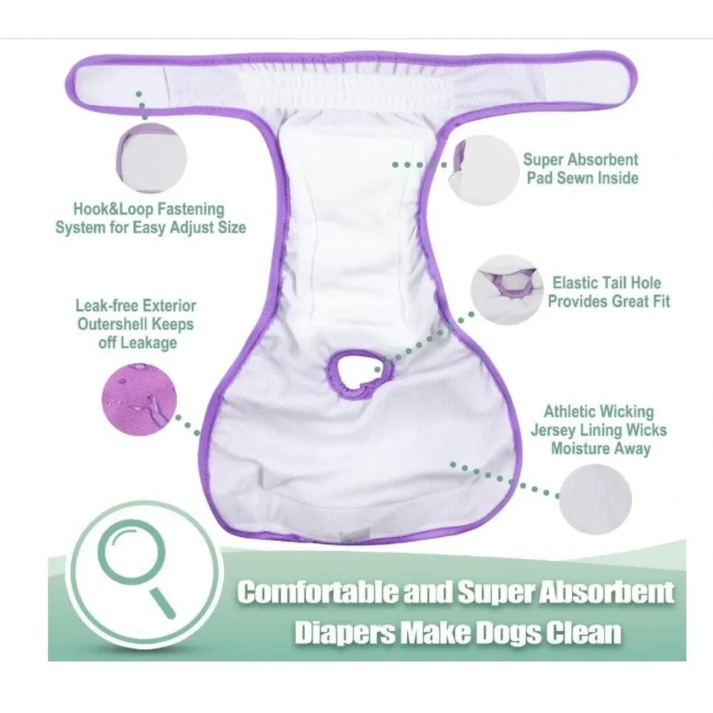 3pc Wegreeco Reusable Female Dog‎ Diapers Sz Large Solid Heat Period Adjustable